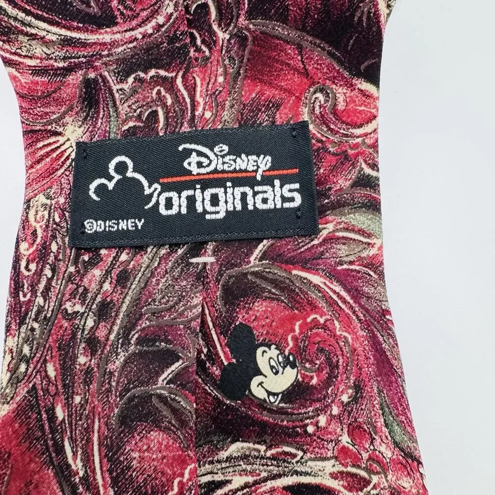 Disney Originals Red Swirl Print Mickey Mouse Mens Neck Tie 3.75 x 59